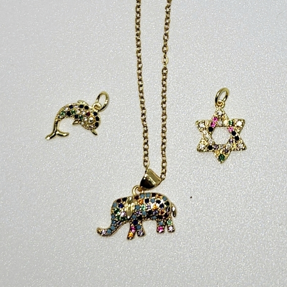 Colorful Dolphin Charm with Multicolor Cubic Zirconia Accents - Picture 7 of 8